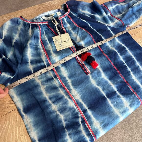 Caffe Marrakesh Embroidered Tie Dye Tassel Blouse Blue M - Picture 7 of 8